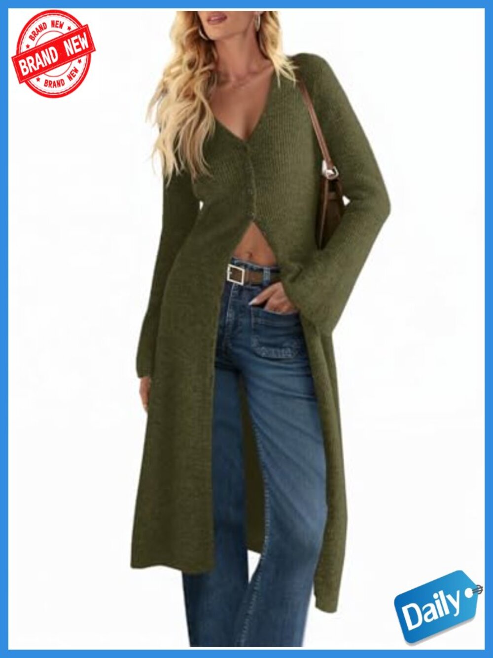 Women's Long Chunky Knit Cardigan, Open Front Button Down, V Neck, Soft, Fall
